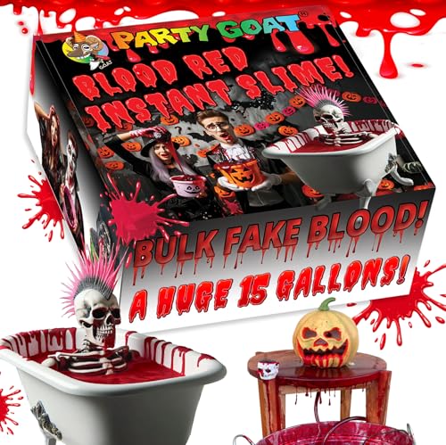 Fake Blood Powder: 15 Gallons of Stage Blood for Halloween Props & Games. Bulk Blood for Theatre, Film, & SFX. Large Pack of Skin Safe, Washable & Non-Toxic Halloween Blood Red Instant Slime