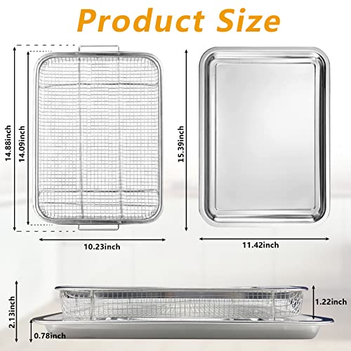Air Fryer Basket For Oven, 2 Pieces Stainless Steel Air Fryer Baking Pans, 15.39 X 11.42 Inch Crisper Tray, Mesh Grill Basket Replacement, Airfryer Rack For Chicken, French Fry And Frozen Food #TOP5