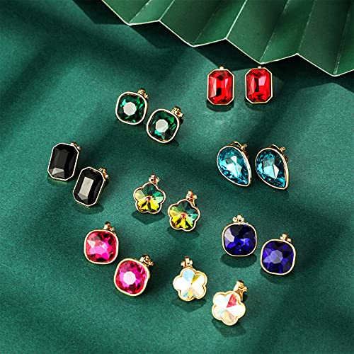 Hicarer 12 Pairs Clip on Earrings with Rhinestone, Non-pierced Vibrant Color Iridescent Birthstone Glittering Fake Earrings Set for Wearing It Yourself or Giving It As a Gift to Woman and Girl4