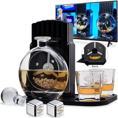 Lottery Whiskey Decanter Set with Number Picker for Winning MegaMillions & Powerball Tray 2 Chiller&8.5oz Glasses 23.7oz Whiskey Decanter Sets for Men Tequila Liquor Dispenser Bourbon Gifts for Men