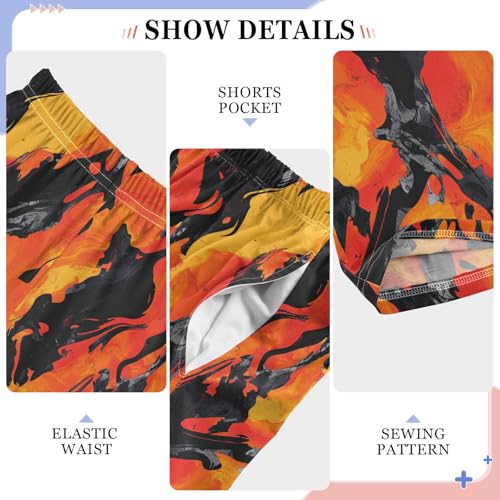 Boys' Pants Orange Black Fire Flame Long Bottoms Jogger Pants Elastic Waist Trousers with Pockets S-XL4