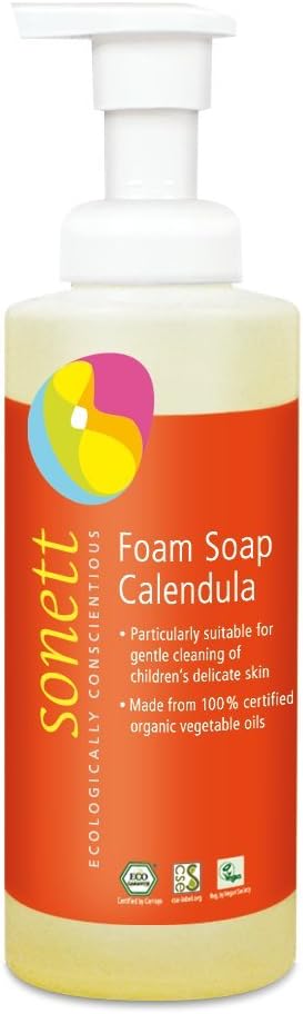 Organic Foam Soap Calendula for children liquid body care suitable for hands, face and body (1 Count) Certified Organically Grown