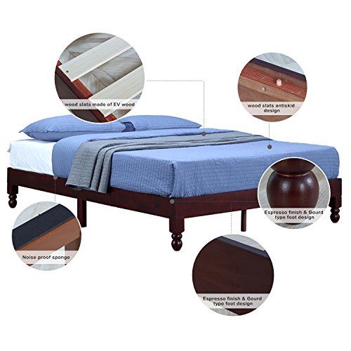 Musehomeinc 12 Inch Wood Bed Frame Elegant Style Eliminates Not Boxspring Needed, Espresso Finish #TOP3
