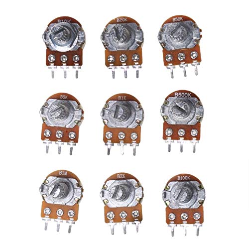 18Pcs 9 Values Single Potentiometer Assortment Kits B500K-5K with Nut and Washe Oct18