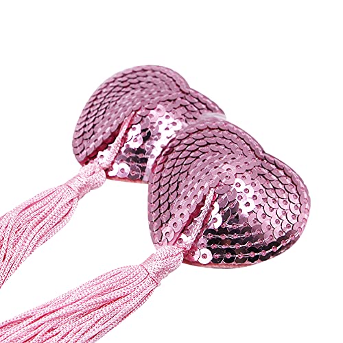 Jumisee Reusable Adhesive Nipple Cover,Shiny Sequin Silicone Heart-Shaped Breast Pads Pasties Bra With Tassel (Pink) #TOP4