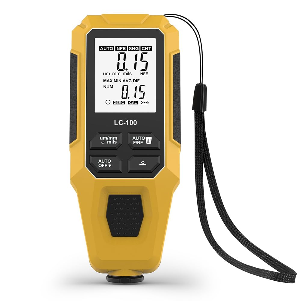 Jnchdghwa Yellow Lc-100 Thickness Gauge Tester Digital Film Coating Gauge Paint Thickness Testing Tool Car Coating Measurement Device A