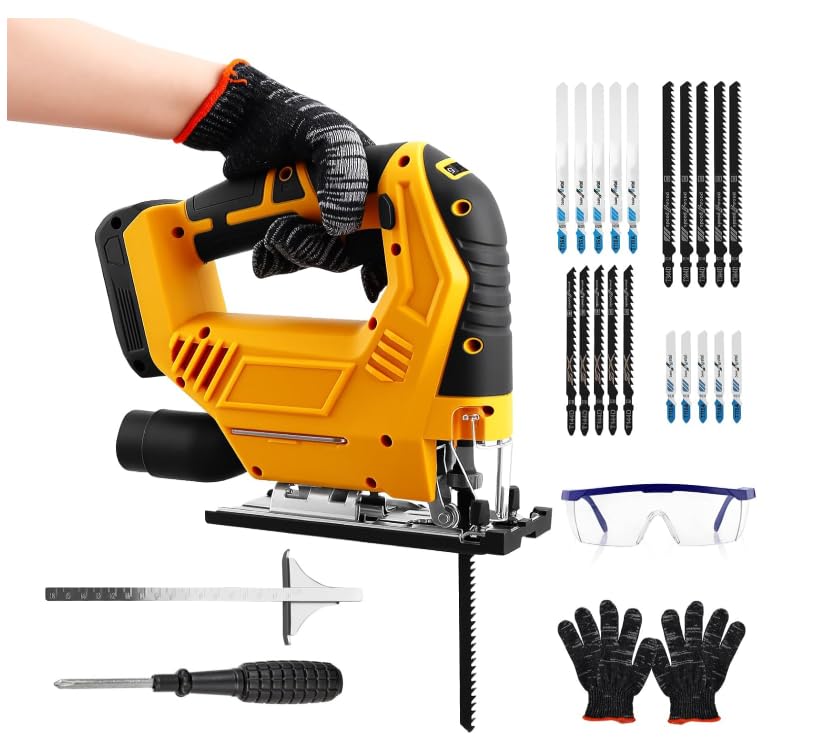 Cordless Jigsaw Compatible with dewalt 18V 20V Battery, 45°Bevel Cutting Angle, 4 Orbital Settings & Tool Free Blade Change, 20Pcs Jigsaw Blades, Jigsaw Tool
