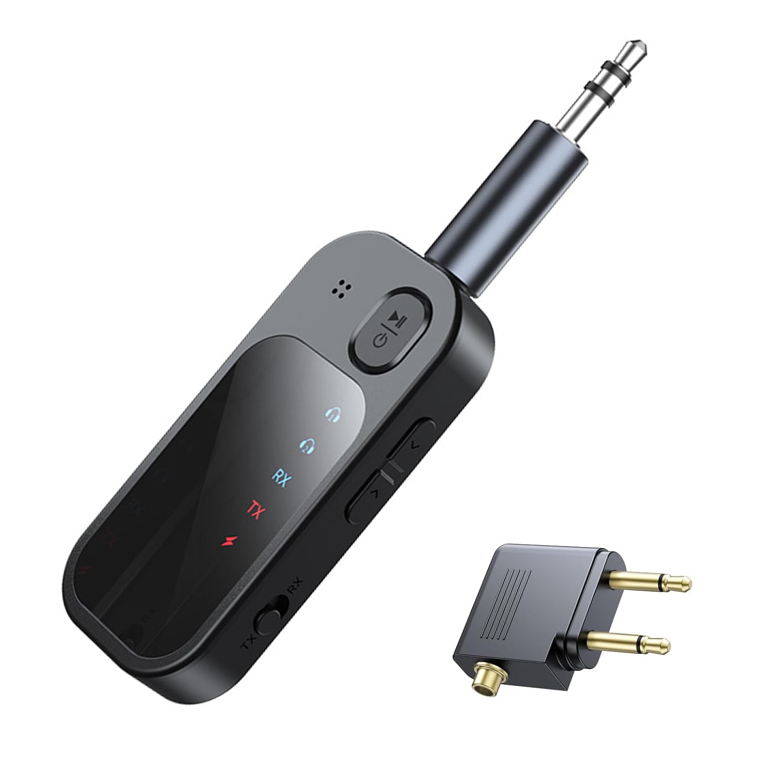 Bluetooth 5.4 Transmitter Receiver for Airplane TV, Car Home Stereo,2 in 1 Wireless Bluetooth Adapter for Airplane AirPods or Wireless Headphones Dual Pairs, Support TF Card,3.5mm Aux Adapter (B)