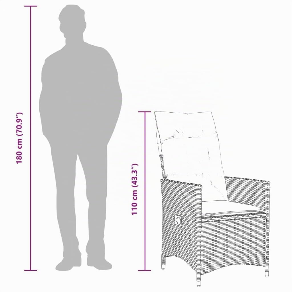 vidaXL Chaises inclinables de Jardin Lot de 2 et Coussins Gris rotin, Fauteuil de Jardin inclinable, Fauteuil inclinable de Jardin, Chaise inclinable d'extérieur
