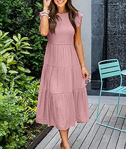 Image of Sexyshine Women's Square Neck Halter Lace Up Criss Cross Maxi Dress Tie Back Sleeveless Smocked Ruched A Line Dress