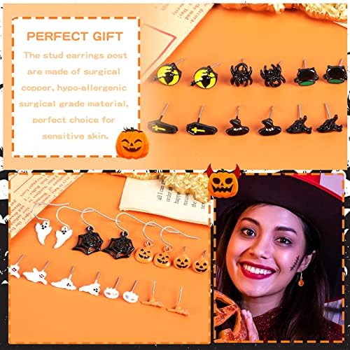 Halloween Earrings for Women Bat Witch Cat Earrings Set Spider Web Pumpkin Skull Dangle Earring Halloween Jewelry Accessories Costumes3