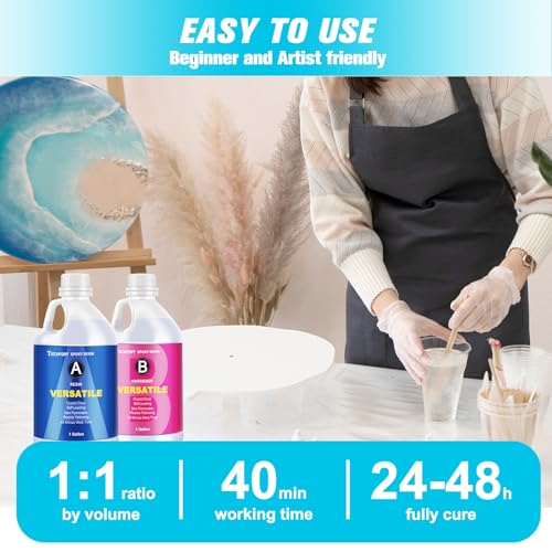 Image of Teexpert Epoxy Resin Crystal Clear: 2 Gallon Epoxy Resin Kit Casting Resin Non Toxic High Gloss for Casting Coating Art DIY Craft Jewelry Wood Table - 2 Part(1gallon Resin and 1gallon Hardener)