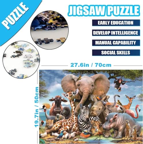 Jigsaw Puzzles for Adults 1000 Piece Animal Kingdom 27.56 x 19.69 Inch Elephant Puzzles for Adults Educational Challenge 1000 Pieces Rhinoceros Zebra Giraffe Puzzles - Image 4