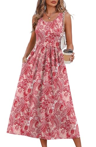 WIHOLL Women&rsquo;s Flowy Casual Midi Dress with Pockets
