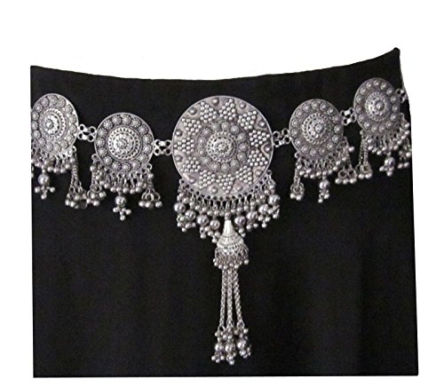 IndiaStop Handmade Womens Fashion Dress Sash Concho Boho Belt - Metal Chain Tassel Medallion Vintage Silver Wedding Bridal - Bohemian Gypsy Hippie Tribal Fusion Belly Dance Waist Decoration Jewelry