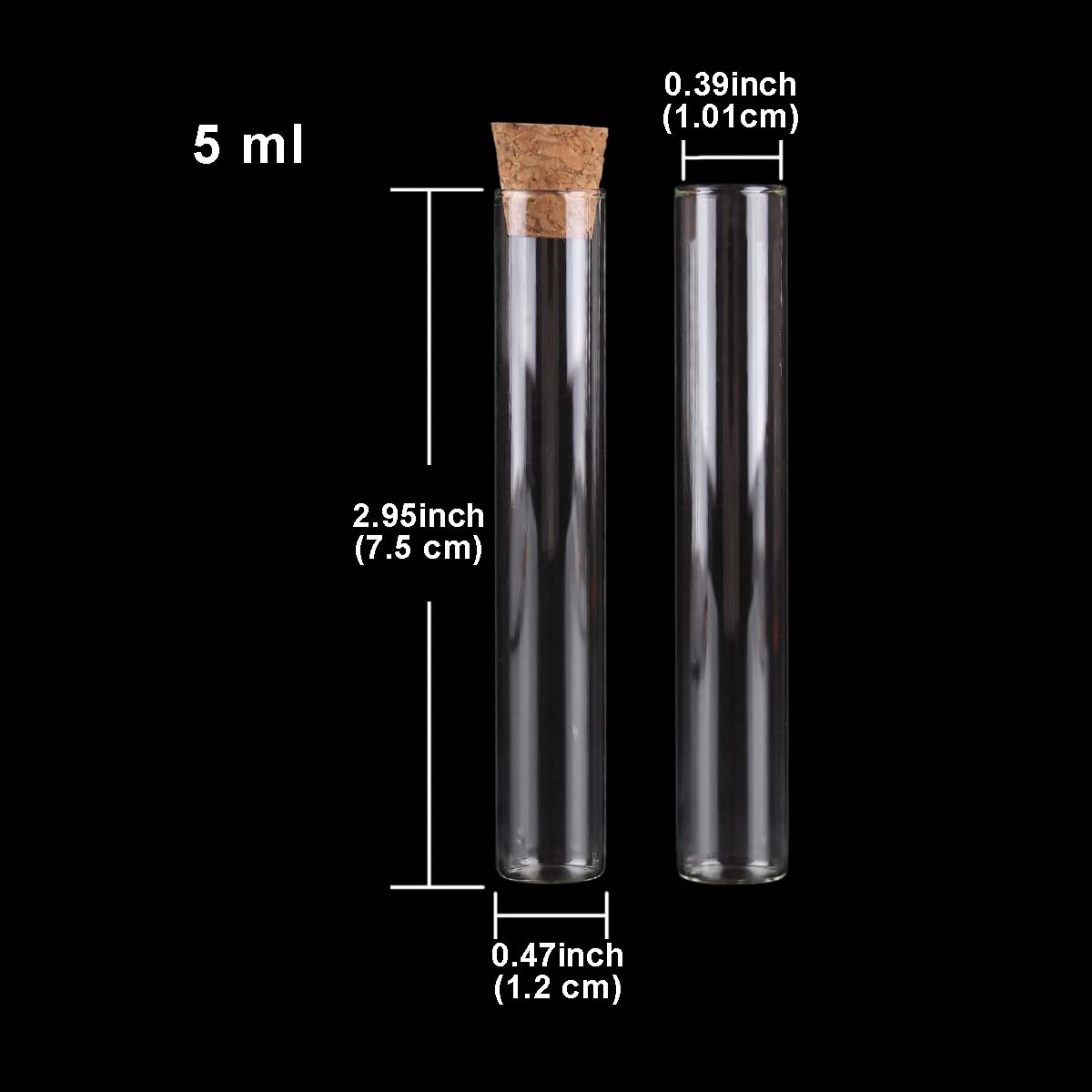 SYLALE Lote de 100 Mini Tubos de ensayo de 4 ml/5 ml con tapón de Corcho, frascos, Viales, Manualidades.(5ml)
