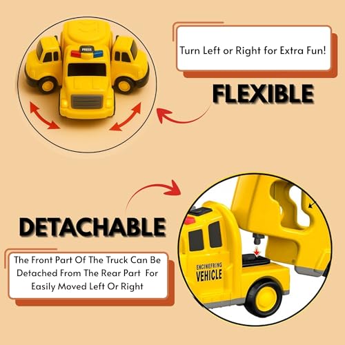 Image of GRAPHENE 5-in-1 Pull Back Friction-Powered Transport Truck Set Light & Music Montessori Carrier Educational Vehicle Mini Helicopter Taxi Toy Boys & Girls Fun Birthday Gift for Kids Ages 3+8years