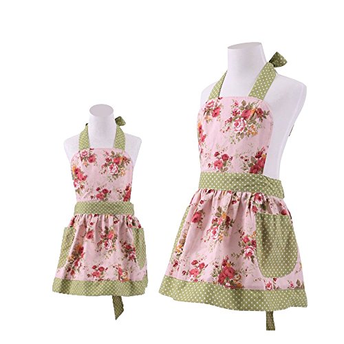 Fashion Lovely Floral Garden Apron New Classic Style Pink Floral Cotton Apron Women's