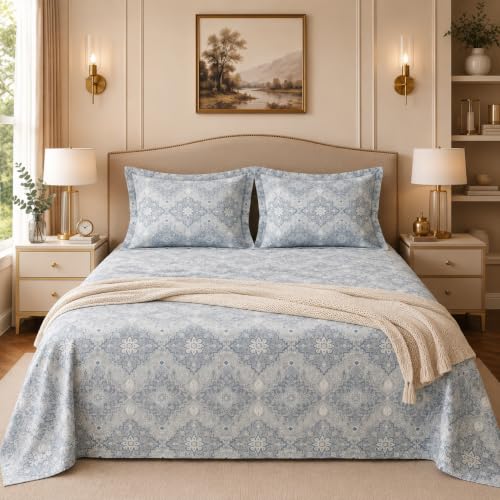 Image of BSB HOME 240 TC Cotton King Size Bedsheet, Premium Soft Breathable Floral Printed Double Bed Sheet, Bed Cover for Bedroom, Durable Bedding, 90 x 100 Inches (229 x 254 cm) - Slate Grey