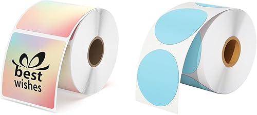 MUNBYN Etiquetas adhesivas térmicas de círculo azul de 2 pulgadas, etiquetas térmicas redondas autoadhesivas directas, etiquetas adhesivas multiuso