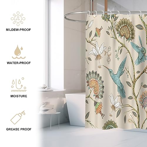 Minicoco Integrated Room Shower Curtain 100% Polyester Waterproof Mould Proof Floral Shower Curtain with 12 Hooks - Image 3
