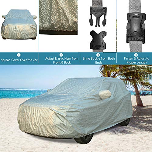Image of Allextreme Car Body Cover for Hyundai Santro All Models & Years 100% Waterproof Triple Stitched with Mirror Pockets Full Bottom Elastic Dustproof Heat & UV Resistant Full Body Protection (Silver)