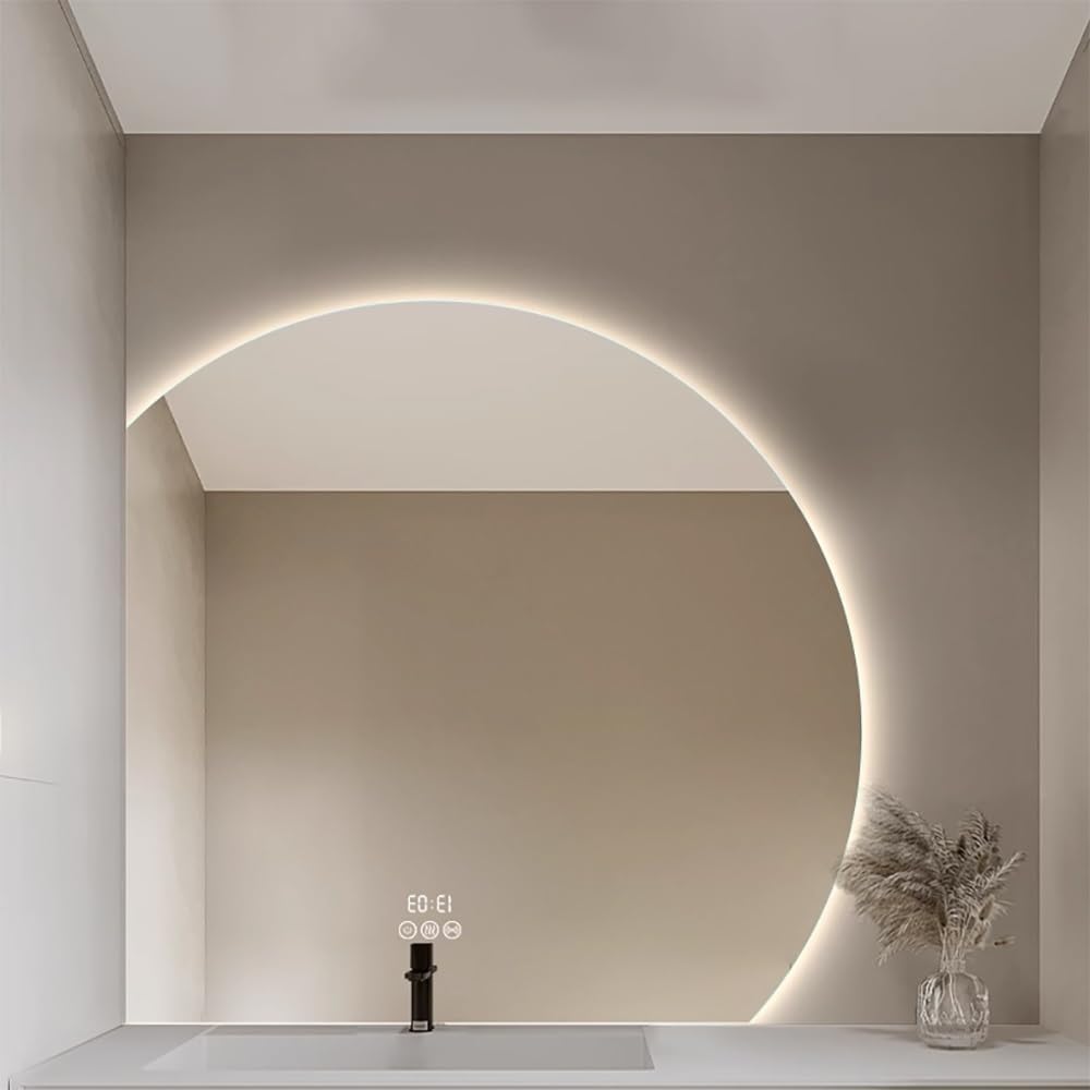 40in/100 CM Led Espejo de Vanidad, Sin Marco Espejo de Baño de Pared 3 Color Regulable, Semicircular Espejo Inteligente Antivaho con Botón Táctil per Dormitorio, Maquillaje(Left Under Cut,70c