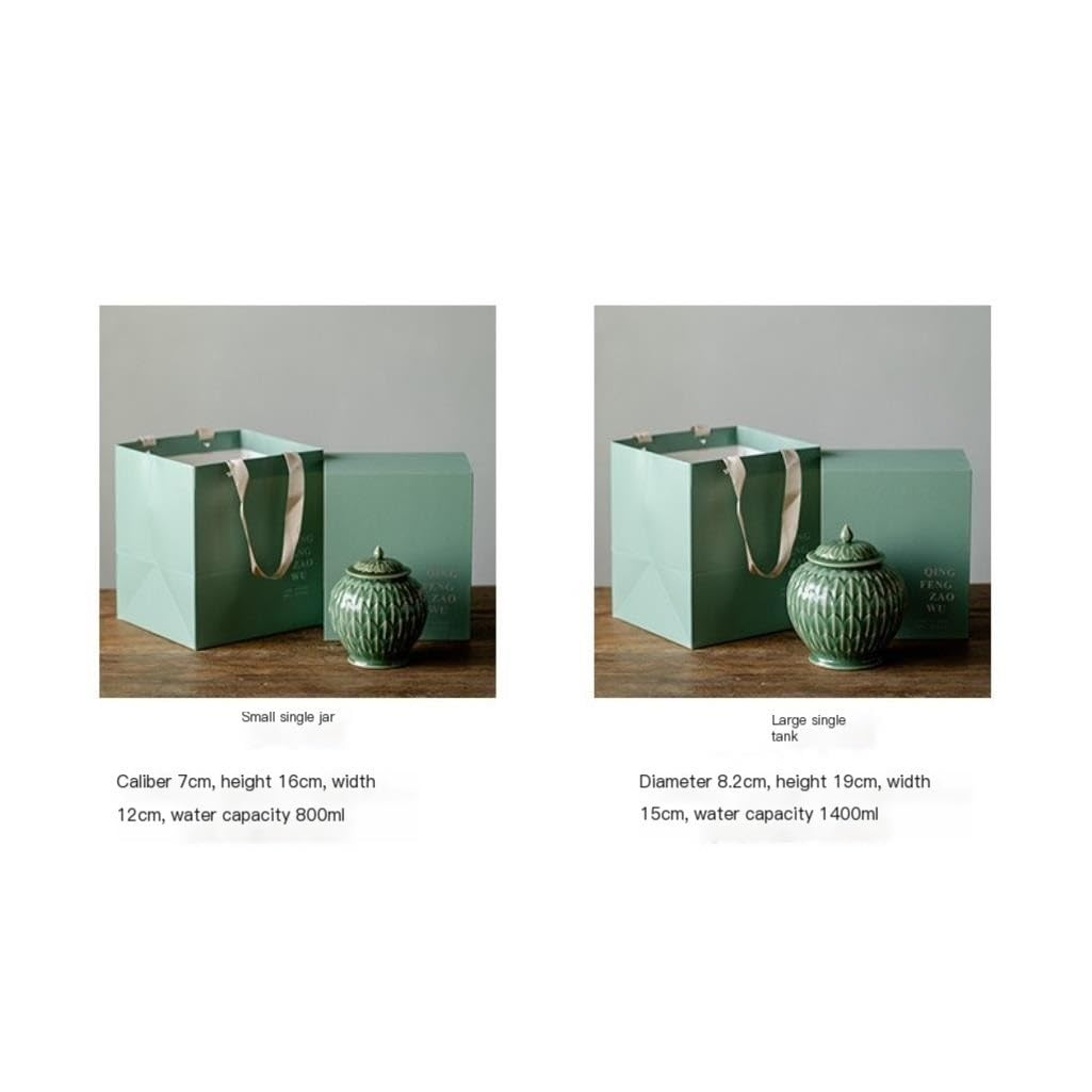 HLTYGWX Słoik na cukier Seledyn Wytłaczany ceramiczny słoik do przechowywania luźnej herbaty Chiński retro zestaw do herbaty Pojemnik z pokrywką Ceramiczny słoik Słoik do przechowywania żywności