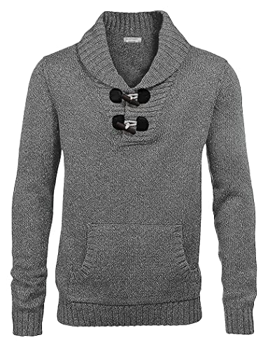 COOFANDY Men's Shawl Collar Pullover Sweater Relaxed Fit Casual Cotton Cable Knit Sweaters with Pockets