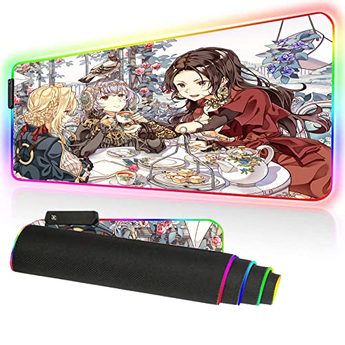 Tapis de souris Anime violet Evergarden Gaming Tapis de souris de jeu RVB rétroéclairé Mause Grand XXL pour clavier de bureau Tapis LED 14 couleurs - 700 x 400 x 4 mm