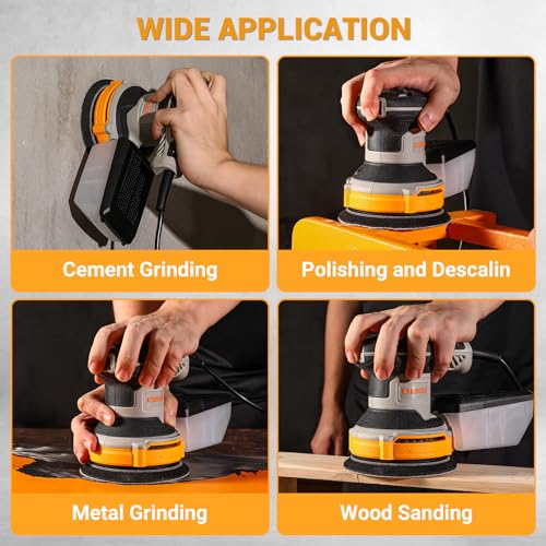 DEKOPRO Random Orbit Sander 300W with 16Pcs Sandpapers, 6 Variable Speed 14000RPM, 125MM Hand Electric Tool, High Performance Dust Collection System, Fit for Woodworking/Sanding 9 DEKOPRO Random Orbit Sander 300W with 16Pcs Sandpapers, 6 Variable Speed 14000RPM, 125MM Hand Electric Tool, High Performance Dust Collection System, Fit for Woodworking/Sanding - Image 9