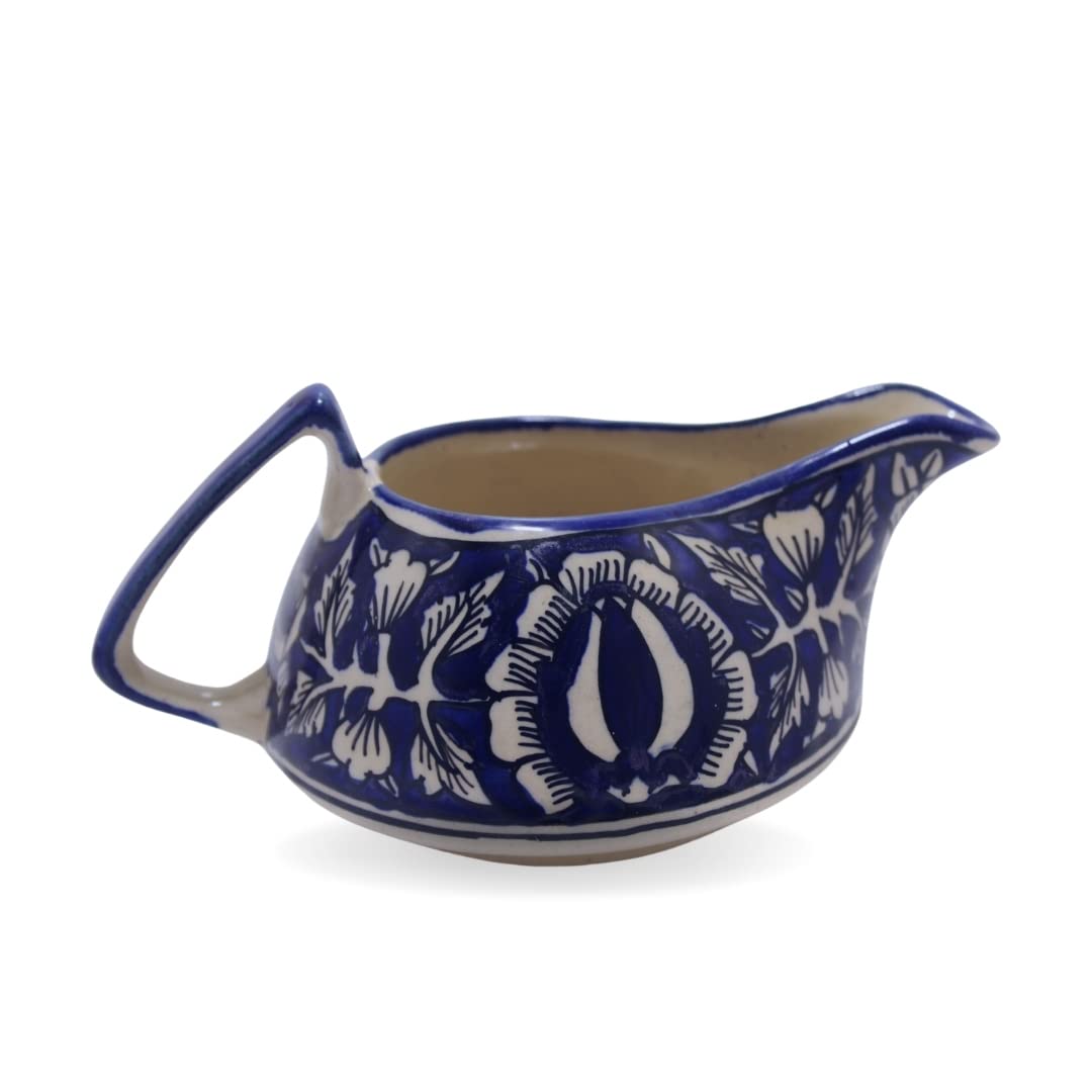 Mirakii 175ml Ceramic Sauce Boat, Creamer or Milk Pot; Microwave and Dishwasher Safe, Handmade, Blue, Mughal Floral Print (Mirakii 199 MilkPot) 3