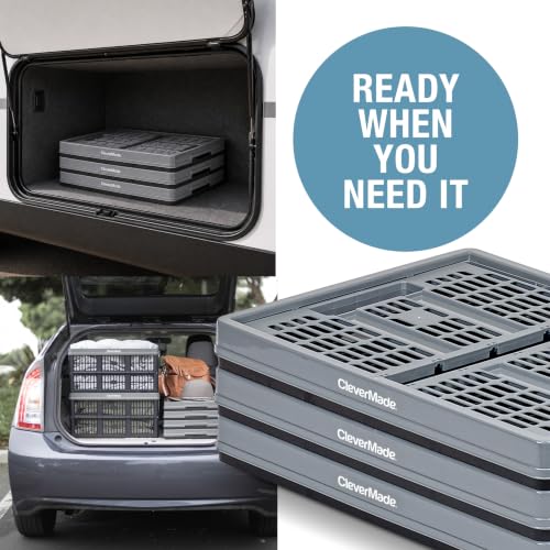 Image of CleverMade Collapsible Utility Crate (Recycled) - 45L - Stone (3PK)