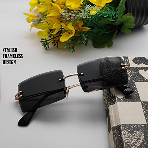 Image of Rectangle Sunglasses for Women Men Fashion Retro Rimless Frameless Tinted Lens Sun Glasses Shades 2026 Stylish