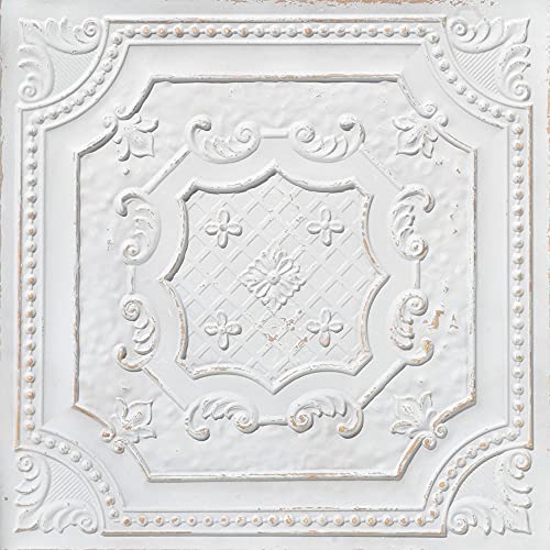 From Plain To Beautiful In Hours DCT04 Elizabethan Shield PVC 2' x 2' Lay-in or Glue-up Ceiling Tile (Covers / 40 sq.ft), Antique Taupe, 10 Piece