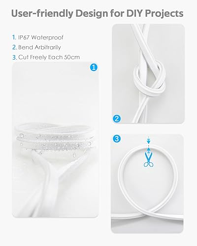 Miniatura 2 de Tira de luces LED de neón de 147.6 ft para exteriores, impermeable, 150 pies, AC110V  130 V, luz de neón azul, flexible, con controlador regulable,