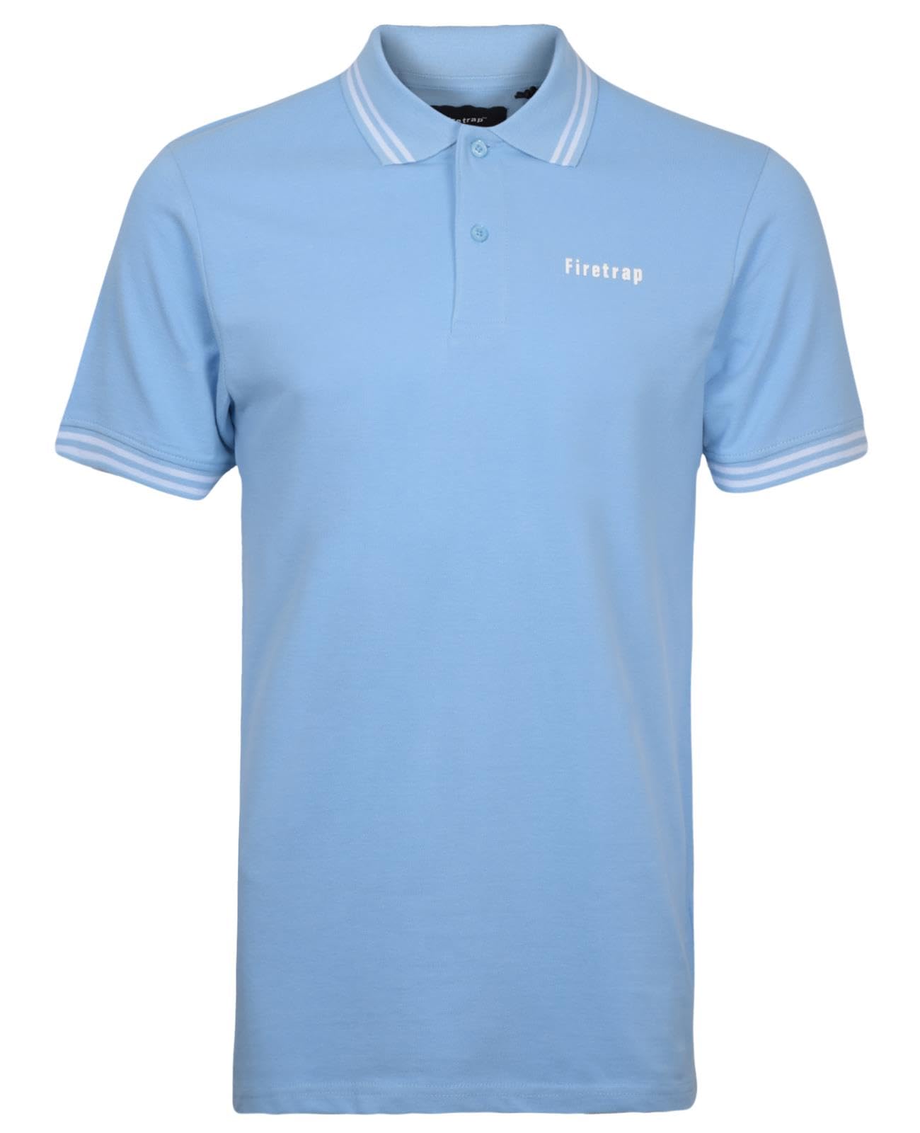 Firetrap Men's Sky Polo Shirt Cotton Polos Tshirt Short Sleeve Summer Ribbed Tipping Collar Tshirts Top L