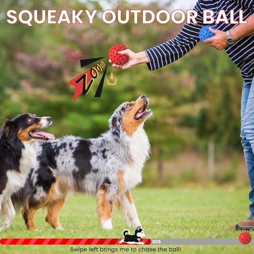 Image of Non-Toxic & Durable Chew Toy for Playing, Teething & Training, Hard Squeaky Chew Silicon Ball Toys for Dogs, Squeaky Toys for Dogs, Ball for Dogs (Red)