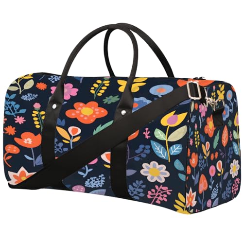 Funny Cute Flower Pattern Travel Duffel Bag Sports Tote Gym Bag Waterproof Tear-Resistant Carry On Overnight Bag Foldable Weekender Bag for Gym Travel Getaway Beach Sports