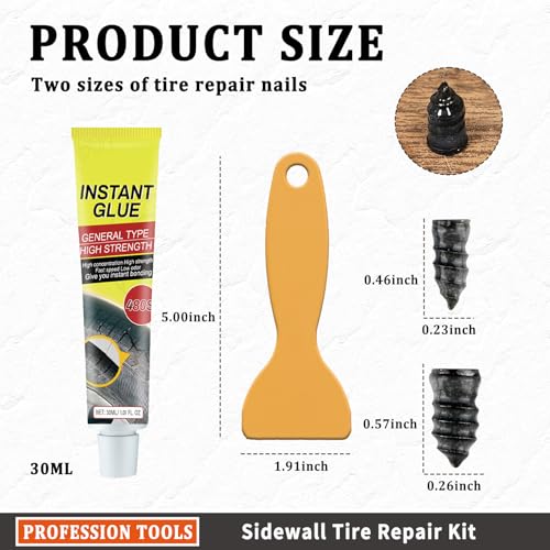 Image of Car Tire Repair Kit with 2 Tire Repair Glue,8 Tire Repair Plugs,Waterproof Tire Plug Glue for Quick Repair Tire Scuffs,Holes and Tears,Self-Service Screw in Tire Plugs for Most Cars