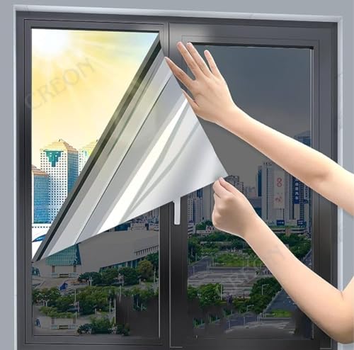 Image of CREON One Way Mirror Film Daytime Privacy Heat Control Reflective Glass Covering Anti UV Solar Film Static Cling House Window Tint II Silver (20 inch x 55 inch Inch)