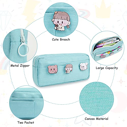 Vicloon Expandable Big Capacity Stationery Pen Bag Makeup Bag Middle School College Office Organizer with 3 Brooch for Student Teens Girls Adults (Blue) - Image 3