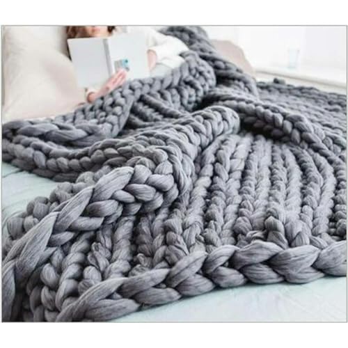 Optxzn Manta Gruesa Tejida a Mano con Puntada Gruesa, edredón Suave, Ropa de Cama cálida para el Dormitorio, decoración del hogar, Juego de sofá a Cuadros