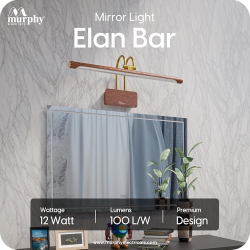 Image of Murphy ElanBar 12W LED Mirror Light | 3-in-1 Color Changing | Adjustable 3-Step Baring | Wood Finish | Wall Mounted Vanity Light for Bathroom & Dressing Table | 2-Year Warranty | Pack of 1