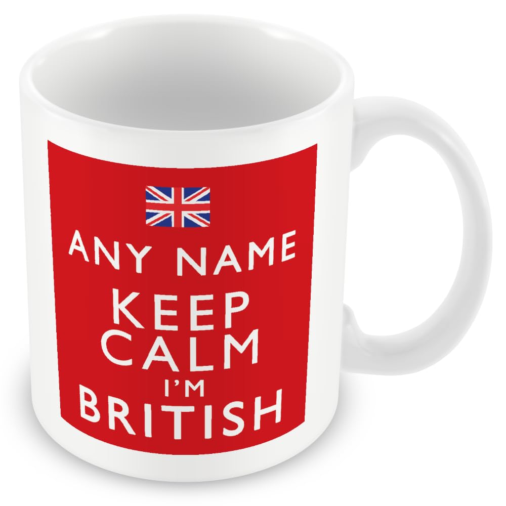 MUGGZ Personalised Keep Calm I’m British Red Mug | Funny UK Gift Custom Name | Ceramic Coffee Tea Cup | 11oz Dishwasher Microwave Safe — image 1