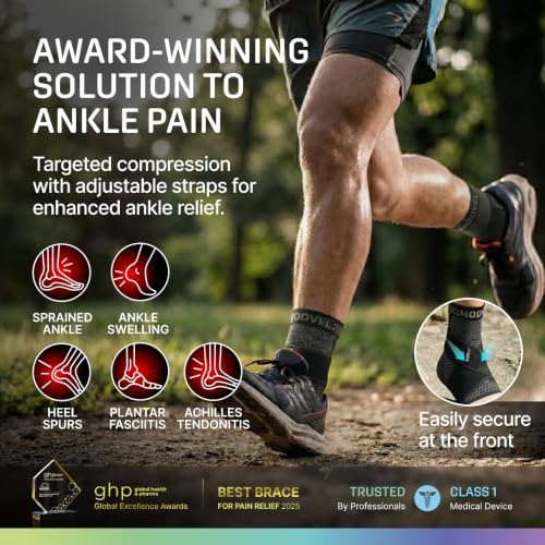 Image of Modvel Foot & Ankle Brace Socks with Adjustable Support Strap - 2 Pack Compression Sleeves for Sprained Ankle, Plantar Fasciitis Relief Tendonitis & Arthritis, Stabilizing Foot & Ankle Support for Women & Men