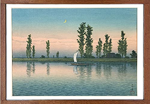 川瀬巴水、【初秋の浦安】、希少な額装用画集より、美品、新品額装付 川瀬巴水、【初秋の浦安】、希少な額装用画集より、美品、新品