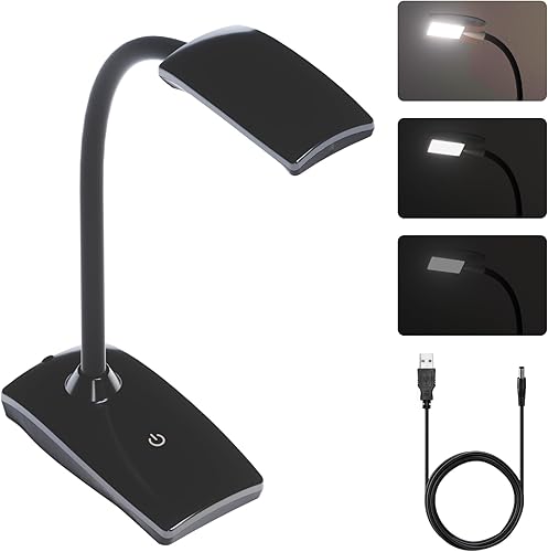 Lámpara de escritorio LED de 3 brillos regulables para el cuidado de los ojos, lámpara de mesa negra, cuello de cisne flexible, luz de escritorio