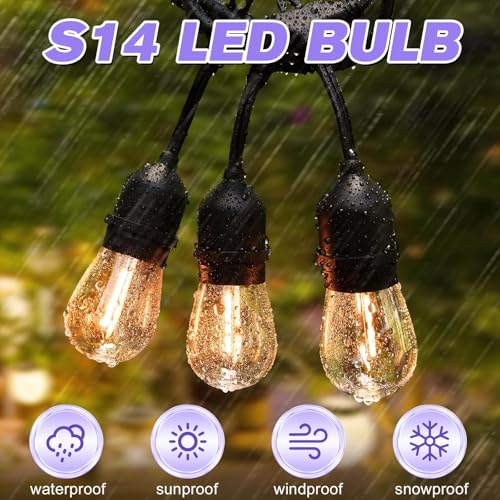 Image of GvvooHome 36 Pack Shatterproof S14 LED Replacement Bulbs for Outdoor String Lights, 1W Equivalent to 11W Incandescent Bulb, Warm White 2200K, Dimmable, E26 Regular Medium Screw Base