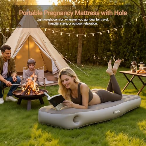 Image of Inflatable Pregnancy Pillow with Belly & Head Hole, Prone Pregnancy Pillow for Stomach Sleepers, Belly Pillow Pregnancy Mattress for Pregnant Women, Maternity airbed Pool Float for Tummy Massage